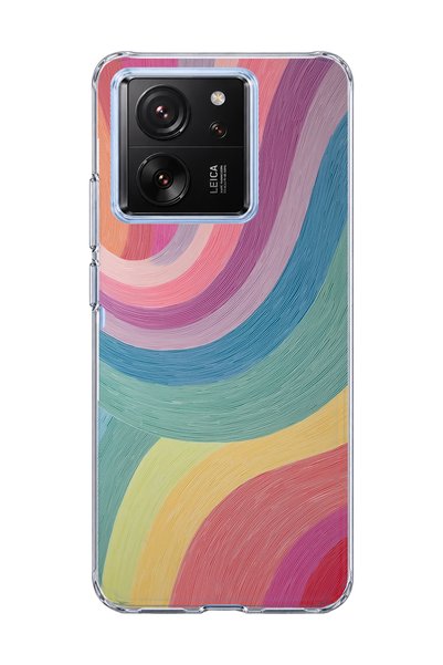 lelia Mi 13t Compatible Pastel Rainbow Curved Printed Transparent Phone Case