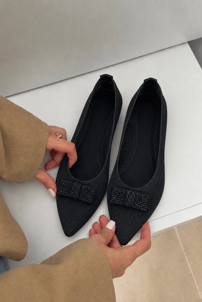 Hepsi Moda Bow Stone Detailed Knitwear Ballerina - 128 - 474 - Black
