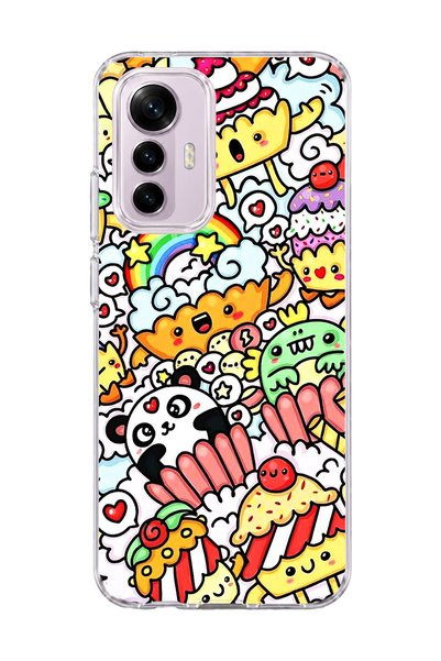 lelia Mi 12 Lite Compatible Cute Panda Rainbow Printed Transparent Phone Case
