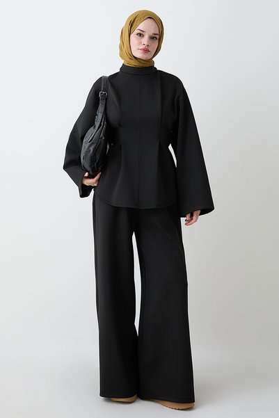 InStyle Μαύρο Σετ Δύο Τεμαχίων με Φαρδιά Μανίκια και Δέσιμο στον Αυχένα