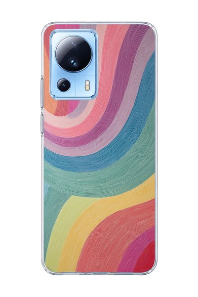 lelia Mi 13 Lite Compatible Pastel Rainbow Curved Printed Transparent Phone Case