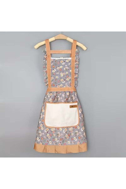 Magdeal Floral apron with lace, Brown