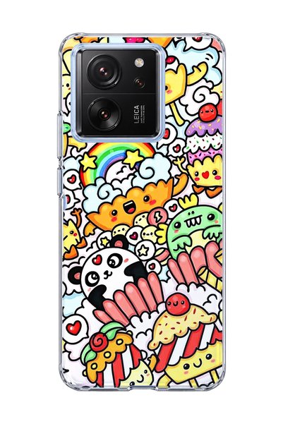 lelia Mi 13t Pro Compatible Cute Panda Rainbow Printed Transparent Phone Case