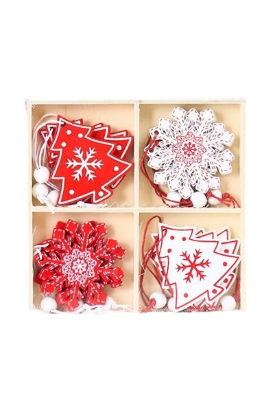 Toolsy Set de 12 decorațiuni de Crăciun din lemn, cu șnur pentru agățat în br...
