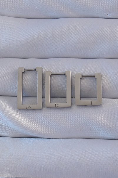 Toptan Bulurum 316L Steel Silver Color Rectangular Earring Set