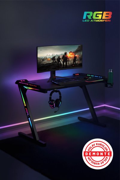 DRİFT Aura RGB LED’li Siyah Oyuncu Masası | 160 × 70 cm