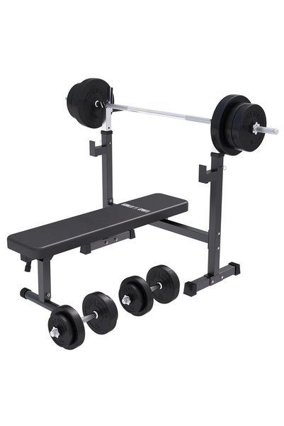Gorilla Sports Banca de exercitii cu suport, lata, inclusiv set de gantere 40...