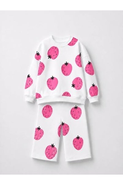 Name Baby Girl's Strawberry Printed Tracksuit Set Luc-5546