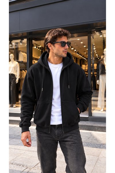 citycenterfashion Men's 3 Thread Hooded Zippered Sweat Jacket Cty-Çtn-507