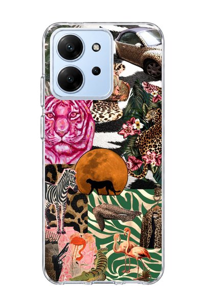 lelia حافظة هاتف شفافة مطبوعة بتصميم Wild Animal Collage متوافقة مع Redmi 15C