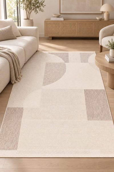 Piksel Krem Vizon Modern Sisal Görünümlü Antislip Robot Süpürge Uyumlu Oturma Odası Mutfak Koridor Halısı