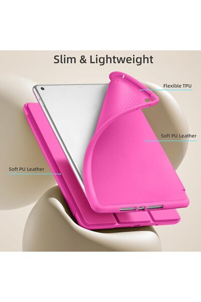 BluePeak Essentials BluePeak iPad 10.2 Case Compatible with iPad 9th/8th/7th Generation (2021/2020/2019) – Trifold Stand Protective Cover with Pencil Holder, Auto Sleep/Wake, Slim Smart Case (Hot Pink)