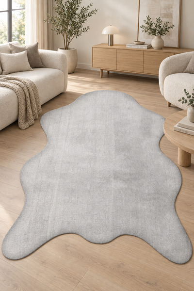 SOMUR Peluş Post Şeklinde Halı - Gri - Salon Antre Yumuşak Kaymaz Tabanlı Yıkanabilir Modern Polyester Halı