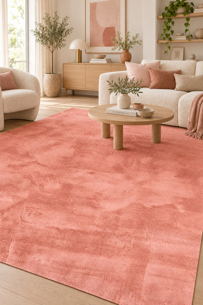 GULAY Peluş Halı Rose Kaymaz Tabanlı Ekstra Yumuşak Tüy Dökmez Toz Tutmaz Polyester Halı Özel Ölçü