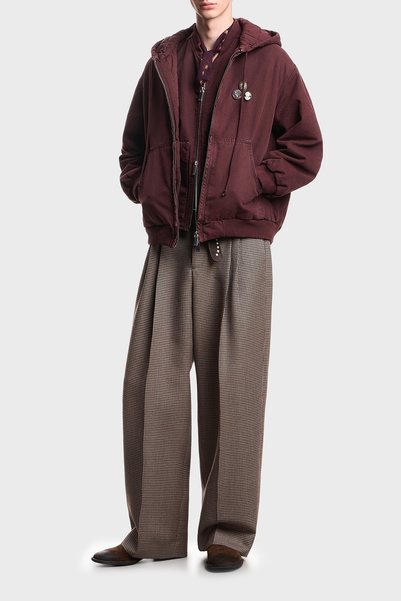 Emporio Armani Kareli % 100 Yün Rahat Kalıp Geniş Paça Pantolon Erkek PANTOLO...