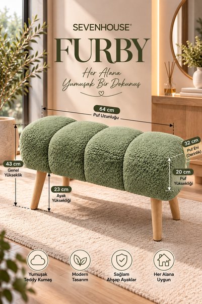 SevenHouse FURBY Teddy Kumaş Puf Bench ADA ÇAYI YEŞİLİ