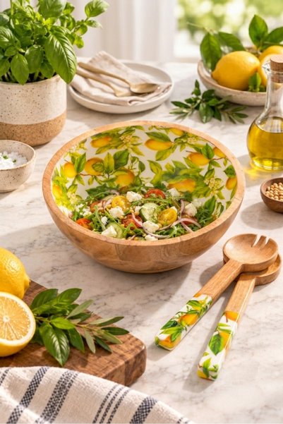 Genel Markalar MANGO AĞACI LİMONLU SALATA KASE VE 2Lİ SALATA KAŞIĞI 25CM