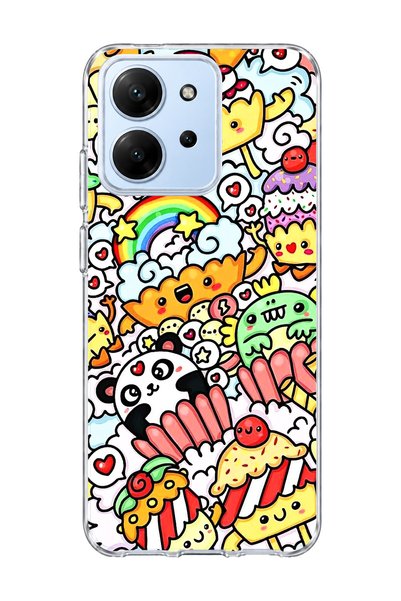 lelia Redmi 15C Compatible Cute Panda Rainbow Printed Transparent Phone Case