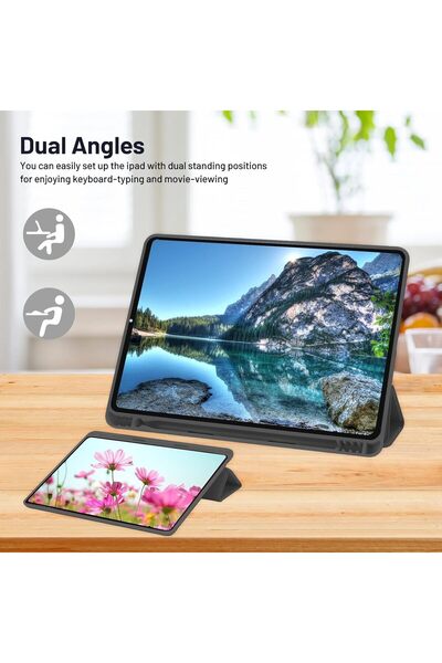 BluePeak Essentials BluePeak iPad 10.2 Case Compatible with iPad 9th/8th/7th Generation (2021/2020/2019) – Trifold Stand Protective Cover with Pencil Holder, Auto Sleep/Wake, Slim Smart Case - Black