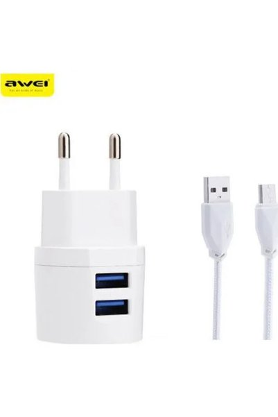 AWEI Φορτιστής με 2 θύρες USB-A και καλώδιο micro USB λευκός (C-900)
