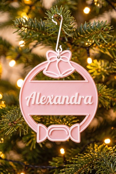 OEM Glob Craciun Personalizat cu Nume Alexandra - Ornament Brad Plat Roz Past...
