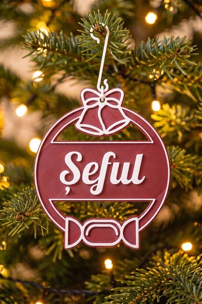 OEM Glob Craciun Personalizat cu Nume Seful - Ornament Brad Plat Visiniu cu C...