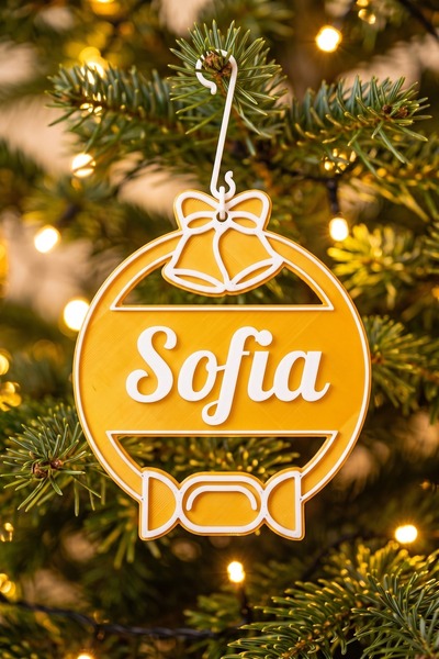 OEM Glob Craciun Personalizat cu Nume Sofia - Ornament Brad Plat Auriu cu Carlig