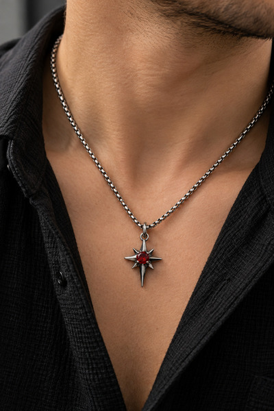 Focus Steel Pole Star Motif Men's Necklace