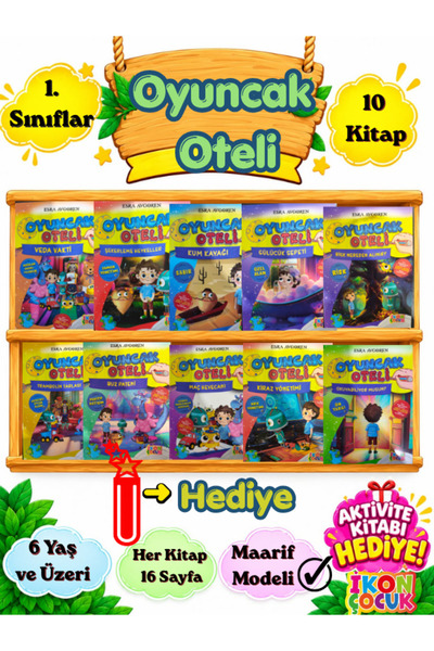 İkon Çocuk Oyuncak Oteli 1.Sınıflar İçin Okuma Hikaye Kitabı 1.Sınıf Öğretmen Tavsiyeli 10'lu Hikaye Seti Ayraç Hediye