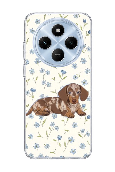 lelia Redmi 14C Compatible Sausage Dog Blue Flower Printed Transparent Phone ...