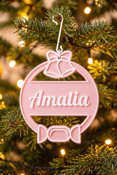 OEM Glob Craciun Personalizat cu Nume Amalia - Ornament Brad Plat Roz Pastel ...