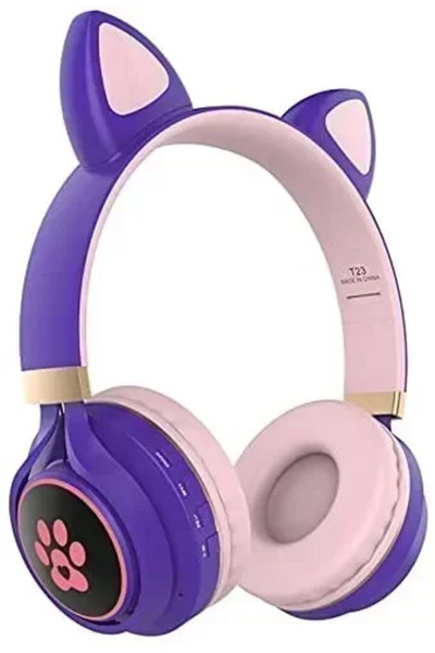 OEM Wireless Headphone Bluetooth Cat Ear T23 σε μωβ χρώμα