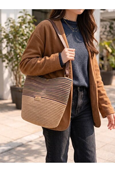 bayram taşcıoğlu home desing Women's Straw & Woven Shoulder Bag – Adjustable Strap Bag with Magnetic Closure Ethnic Patterned Jute Straw Shoulder Bag – Crossbody and Shoulder Strap