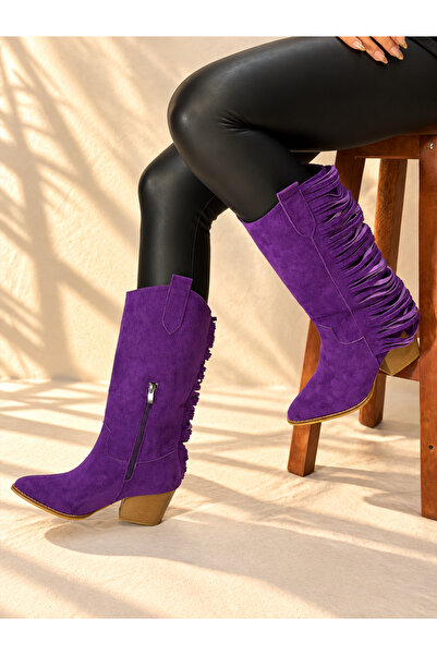 irmona Rodeo Mor Dana Suede 6 cm Heel with Tassel Detail Women's Boots