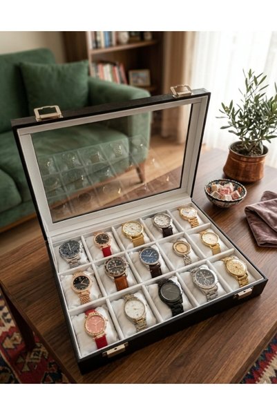 alpinkutu Luxury Satin Padded 15 Compartment Faux Leather Watch Storage Organ...
