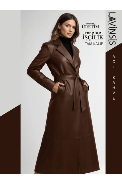 lavinsis Elegance Uzun Deri Pardesü / Kap - Belden Kuşaklı (Sınırlı Üretim