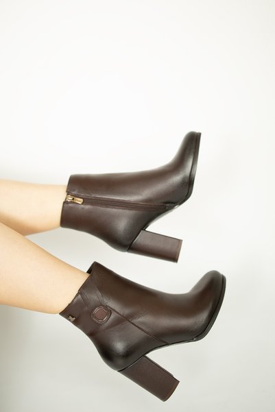 Venüs 1473 Genuine Leather Elegant Stylish Thick Heeled Women's Boots with Buckle Detail Real Leather