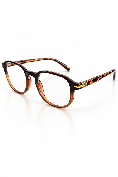 MACERATİ Toscano Unisex Vintage Brown Framed Gold Leopard Detailed Oval Ultra Light Blue Block Blue Light Filter Screen Glasses