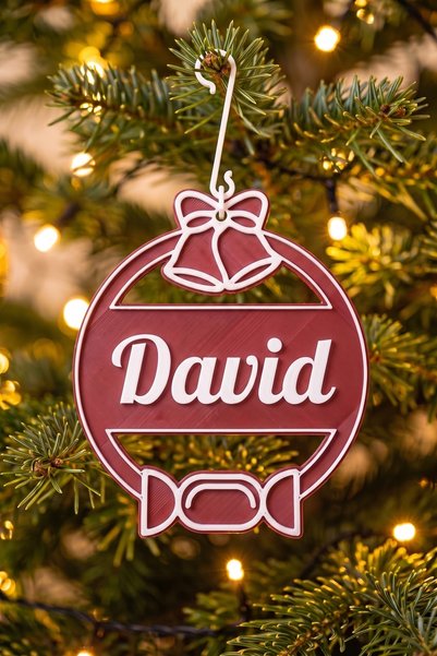 OEM Glob Craciun Personalizat cu Nume David - Ornament Brad Plat Visiniu cu C...