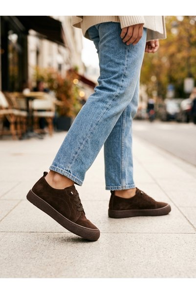 Deripabuc Hakiki Deri Kahverengi Süet Kadın Deri Sneaker DP87-0185