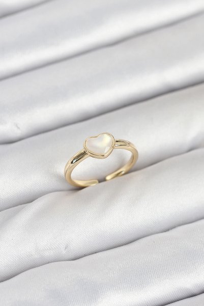 plentiful Mey İthalat Plentifulbrass Gold Color Hearted Women's Ring