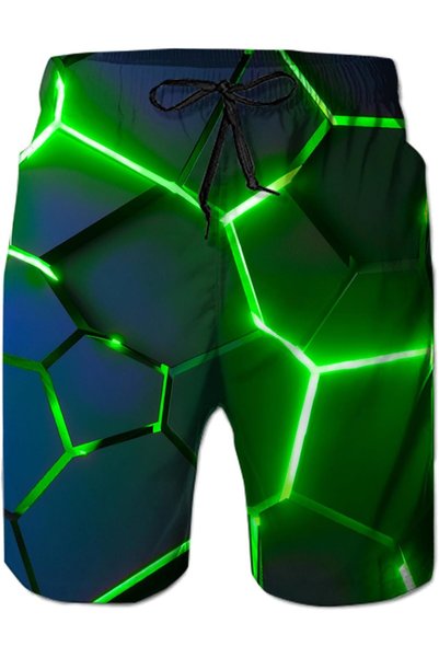 OtherMax Bărbați Șorturi de Baie Uscare Rapidă cu Model Bleumarin-Verde XXL