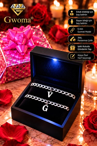 GWOMA Men's Steel Letter Couple Bracelet - 5mm Gourmet Model Letter Couple Bracelet in Lighted Box 316 L Stainless Steel