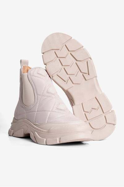 Mubiano Women's Parachute Boots with Quilted Stitching and Rubber Detailing, Thick Sole, Borka Beige