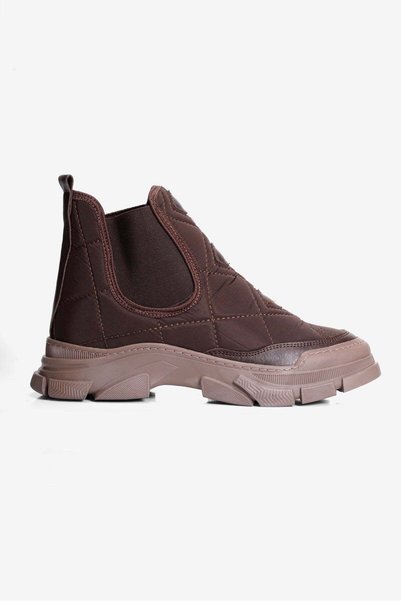 Mubiano Women's Parachute Boots with Quilted Stitching and Rubber Detailing, Thick Sole, Borka Brown