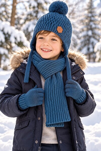 minik'o kids Ki̇tti̇ 26170-13 Men's 4-8 Years Old Scarf, Beanie, Gloves Set