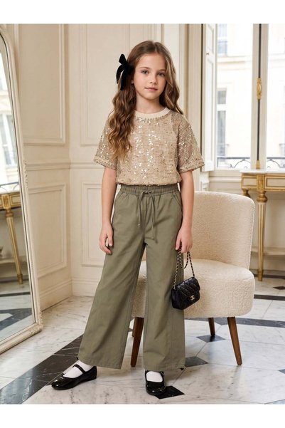 Zekids Girl's Parachute Fabric Trousers with Rubberized Detailing