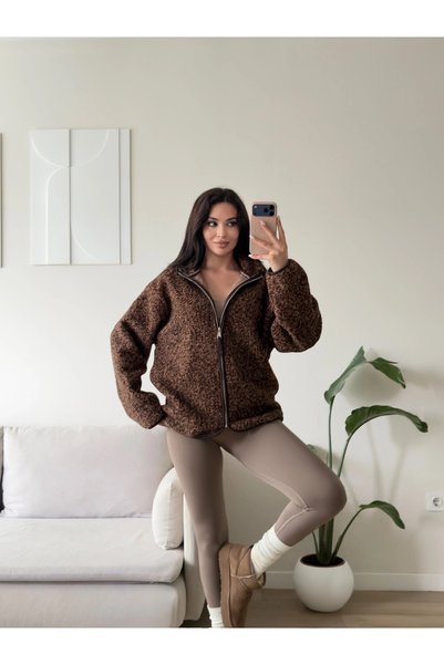 Zoom Butik Premium Kırçıllı Oversize Ceket - KAHVE