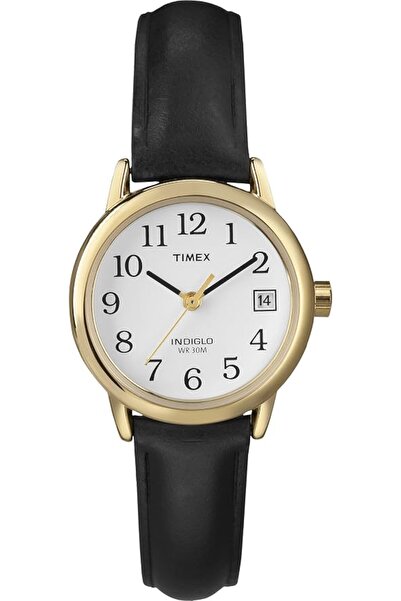Timex ساعة نسائية بحزام جلدي سهلة القراءة مقاس 25 ملم