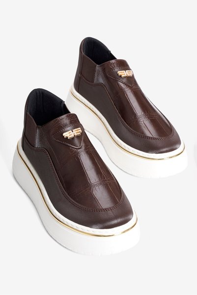 Mubiano Women's Croco Sneaker with Nubuck and Rubber Detailing, Thick Sole, Enna Brown